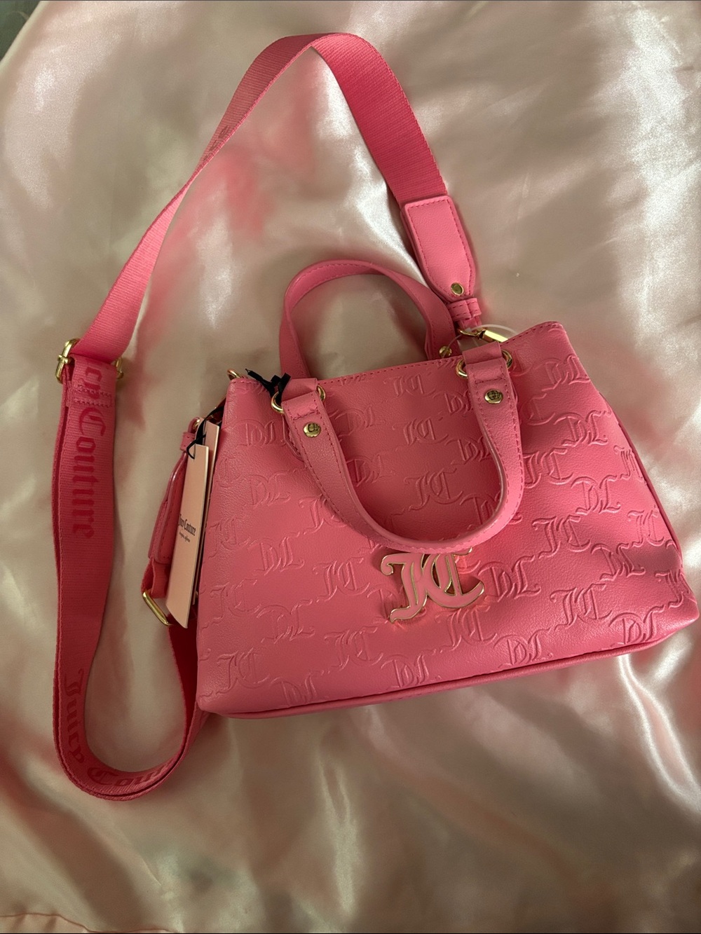 Juicy Couture Hot Pink Embossed JC Logo Satchel with Strap